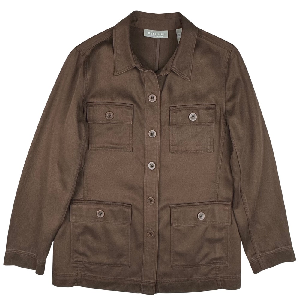 Kate Hill Jacket Utility Safari Tencel Petite Small Women PS Brown Chore Field